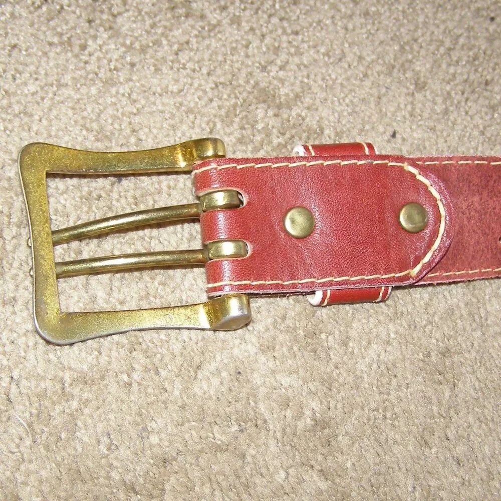 Men's Vintage Belt size 36 Brass Buckle Double Hole 